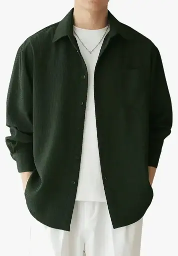 Green jacket with white trouser and tshirt